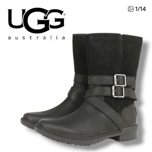 UGG Women's Black Suede and Leather Boots Size 8 AMAZING Valentines Gift🩷 NEW